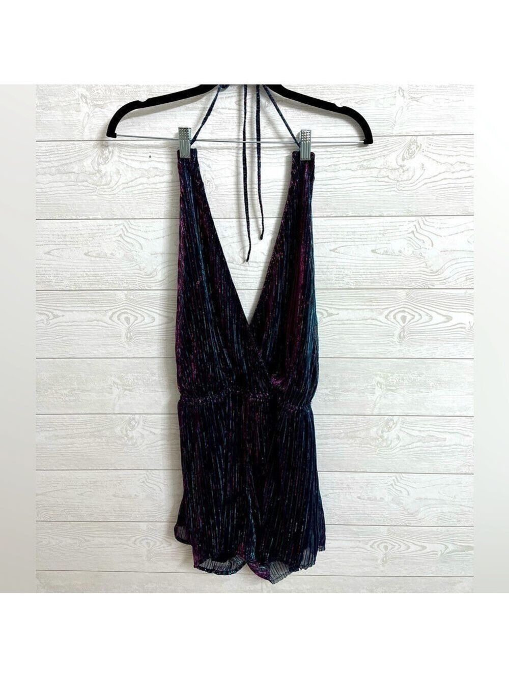 Lulu’s Women’s Black Multi Colored Metallic Halter Jumpsuit